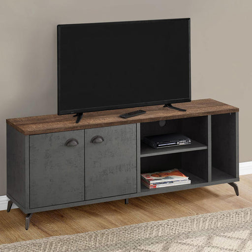 Monarch Specialties I 2831 | Meuble TV - 60" - Imitation bois - Brun moyen - Imitation de béton gris-SONXPLUS Val-des-sources