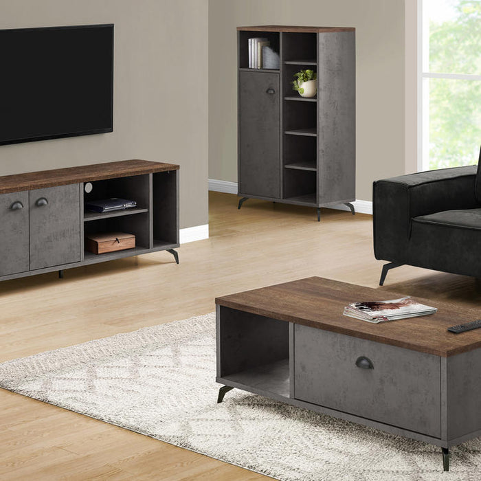 Monarch Specialties I 2831 | Meuble TV - 60" - Imitation bois - Brun moyen - Imitation de béton gris-SONXPLUS Val-des-sources