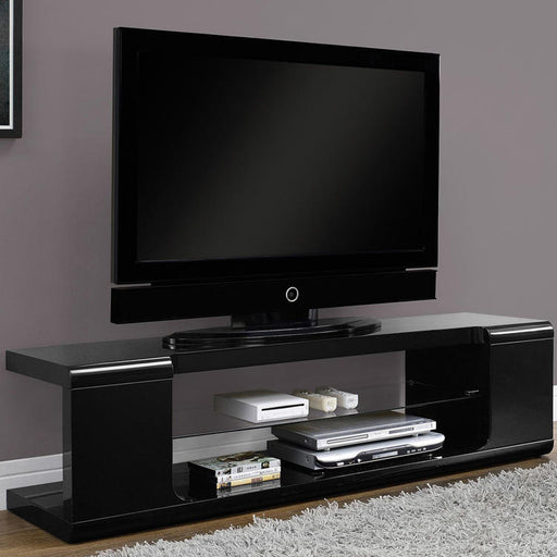 Monarch Specialties I 3536 | Meuble TV - 60" - Verre trempé - Noir lustré-SONXPLUS Val-des-sources