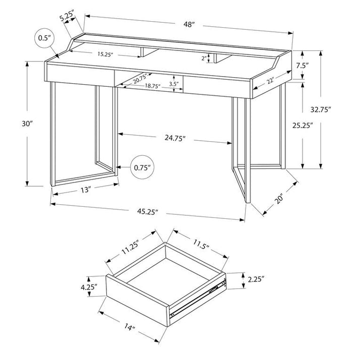 Monarch Specialties I 7360 | Meuble d'ordinateur - 48" - Avec tiroirs - Métal noir - Taupe foncé-SONXPLUS Val-des-sources
