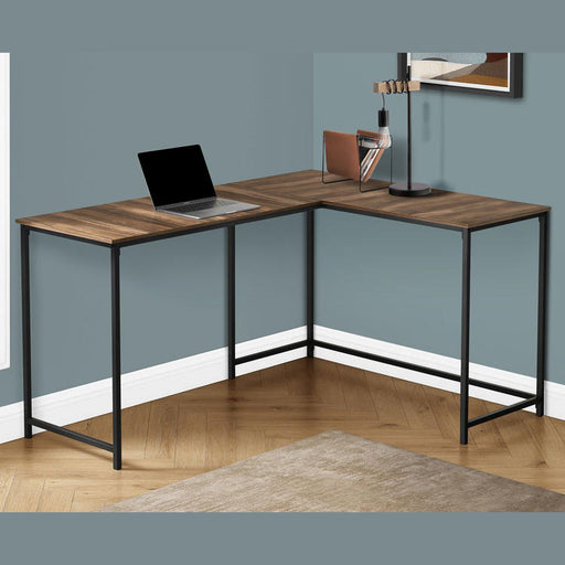 Monarch Specialties I 7391 | Meuble d'ordinateur - 58" - En coin - Conception en L - Métal noir - Immitation bois brun-SONXPLUS Val-des-sources