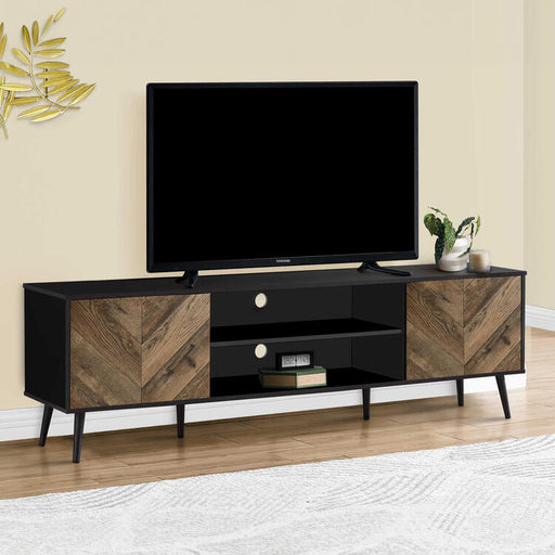 Monarch Specialties I 2781 | Meuble pour téléviseur 72'' - Base noir - Avec 2 portes simili-bois-SONXPLUS Val-des-sources