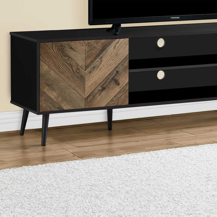 Monarch Specialties I 2781 | Meuble pour téléviseur 72'' - Base noir - Avec 2 portes simili-bois-SONXPLUS Val-des-sources