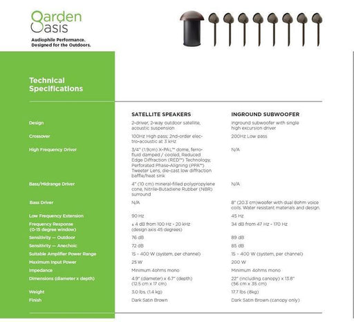 Paradigm Garden Oasis Essentials System | Ensemble d'Haut-parleurs Extérieur - 8 Haut-parleurs - 1 Caisson de grave - Bronze-SONXPLUS.com