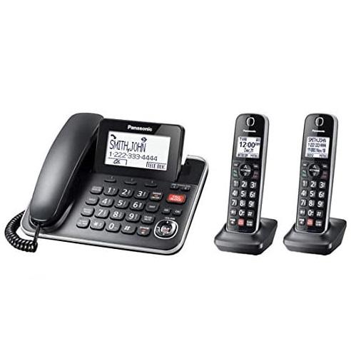 Panasonic KXTGF872B | Combo téléphone sans fil - 1 combiné fixe et 2 combinés sans fil - Répondeur - Noir-SONXPLUS.com